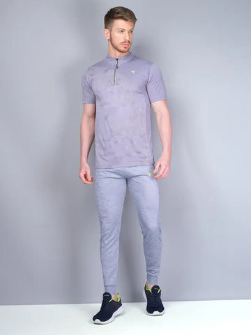 Men Self Design Slim Fit Mock Neck T-shirt with VENTMESH
