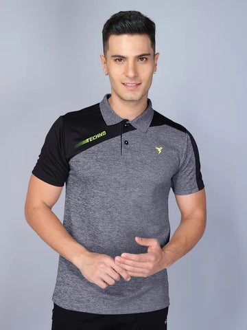 Men Melange Slim Fit Polo T-shirt with DOUBLE COOL