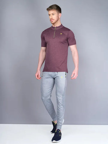 Men Melange Slim Fit Mock Neck T-shirt with DOUBLE COOL