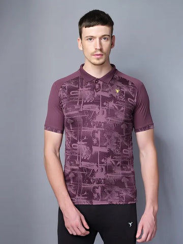 Men Printed Slim Fit Polo T-shirt with DOUBLE COOL