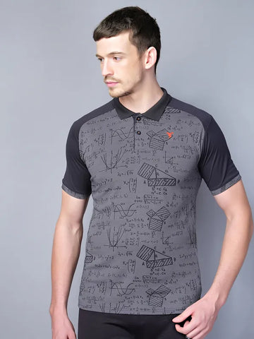 Men Printed Slim Fit Polo T-shirt with DOUBLE COOL