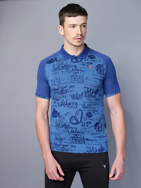 Men Printed Slim Fit Polo T-shirt with DOUBLE COOL