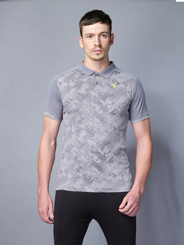 Men Printed Slim Fit Polo T-shirt with DOUBLE COOL