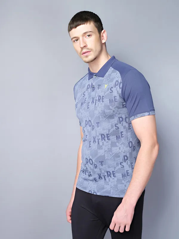 Men Printed Slim Fit Polo T-shirt with DOUBLE COOL