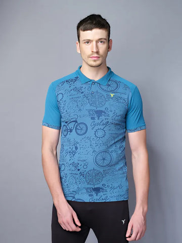 Men Printed Slim Fit Polo T-shirt with DOUBLE COOL