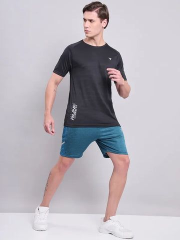 Men Self Design Slim Fit Crew Neck T-shirt with VENTMESH