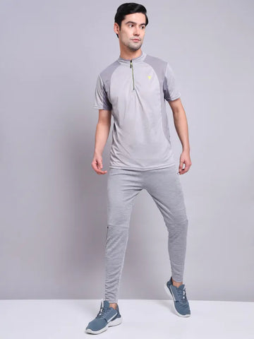 Men Melange Slim Fit Mock Neck T-shirt with TECHNO COOL+