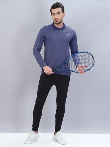 Men Self Design Slim Fit Polo T-shirt with VENTMESH