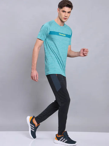 Men Melange Slim Fit Crew Neck T-shirt with TECHNO COOL+