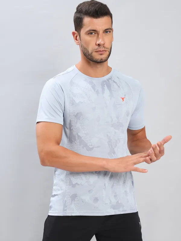 Men Self Design Slim Fit Crew Neck T-shirt with DOUBLE COOL