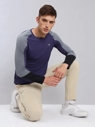 Men Colorblock Slim Fit Crew Neck T-shirt with TECHNO COOL+