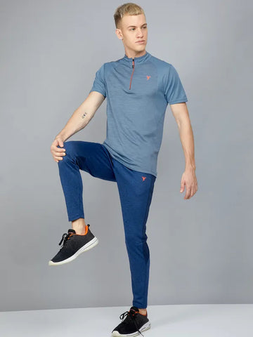 Men Melange Slim Fit Mock Neck T-shirt with TECHNO COOL+