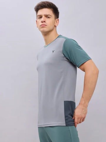 Men Colorblock Slim Fit Crew Neck T-shirt with TECHNO COOL+