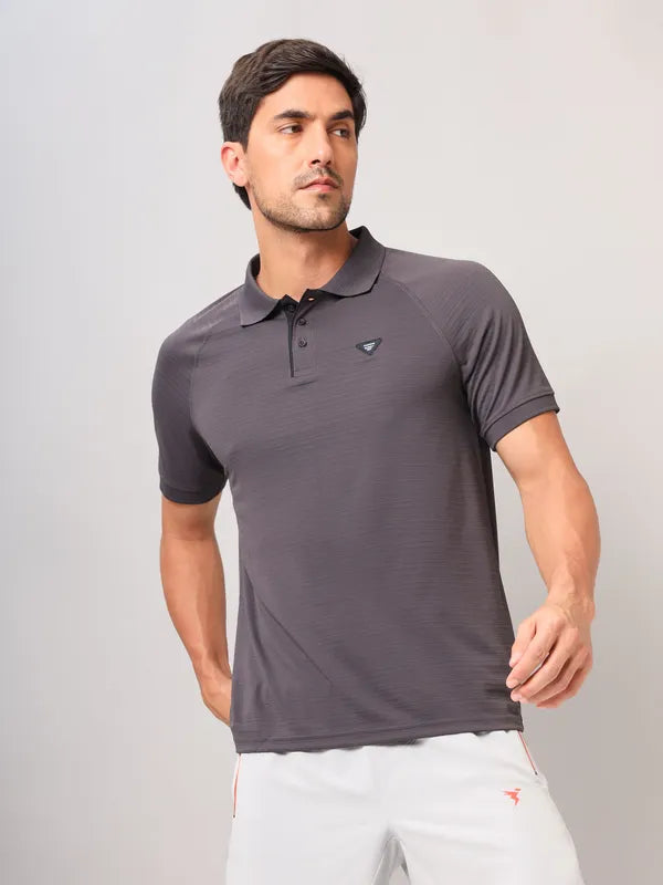 Men Self Design Slim Fit Polo T-shirt with MATPIQ