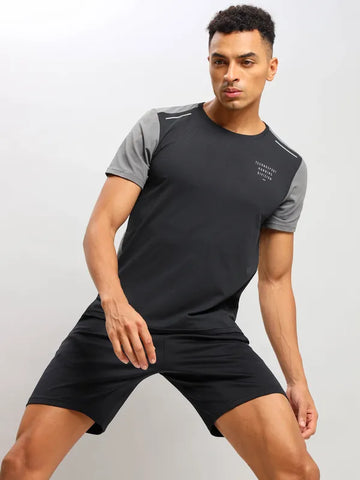 Men Solid Slim Fit Crew Neck T-shirt with ELASTO PLUS