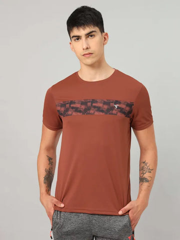 Men Printed Slim Fit Crew Neck T-shirt with TECHNO COOL+