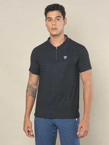 Men Self Design Regular Fit Polo T-shirt with MATPIQ