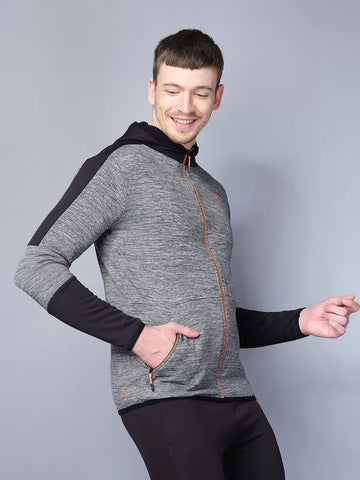 Men Melange Slim Fit Hooded Jacket with TECHNO WARM+