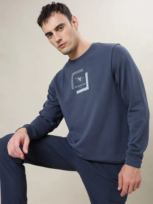 Men Printed Slim Fit Crew Neck Sweatshirt with ELASTO PLUS