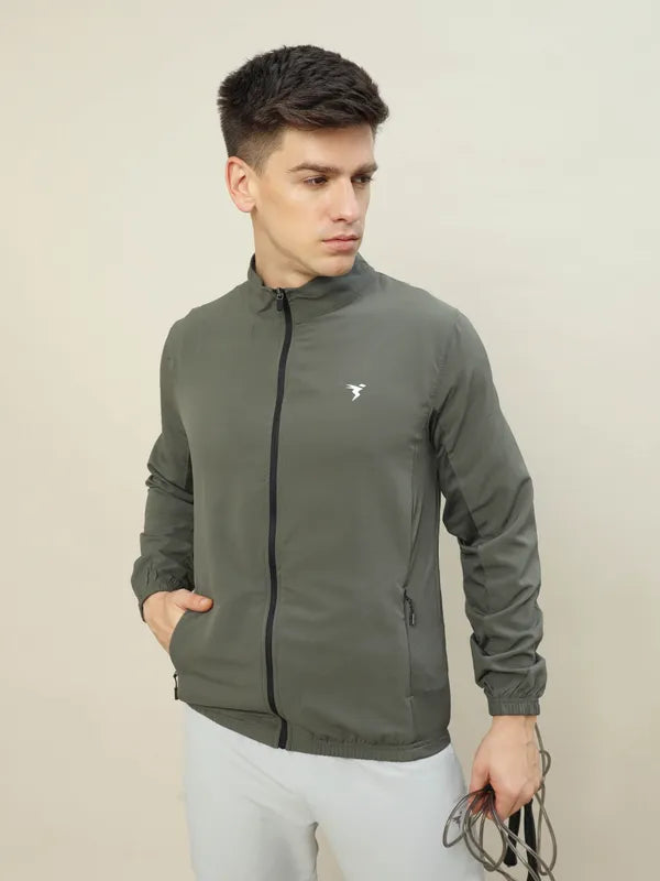 Men Solid Slim Fit Mock Neck Jacket with TECHNOLITE