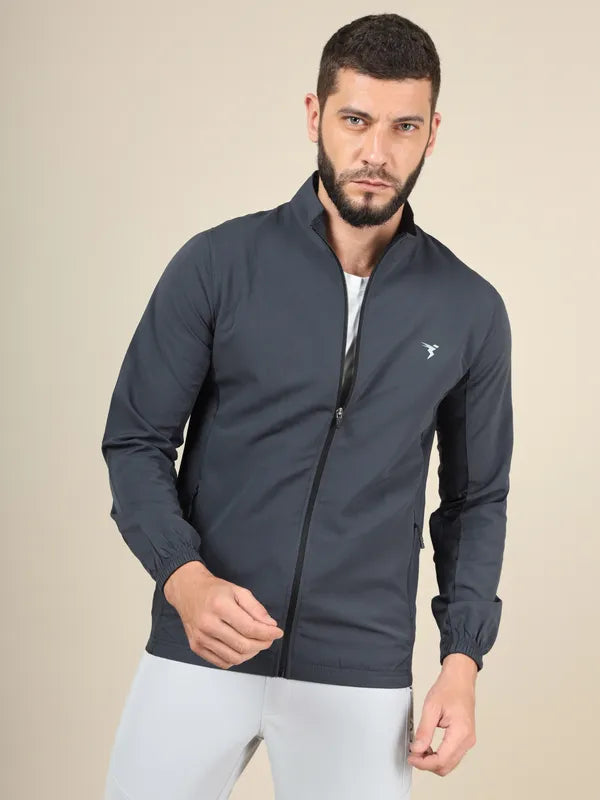 Men Solid Slim Fit Mock Neck Jacket with TECHNOLITE