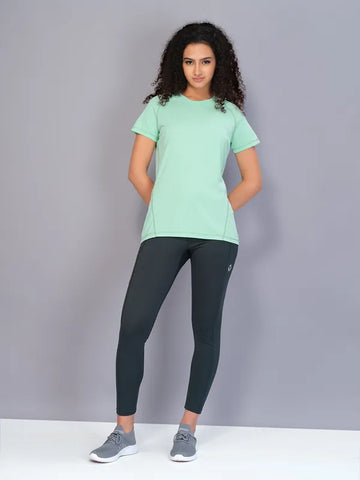 Women Solid Slim Fit Crew Neck T-shirt with TECHNO COOL