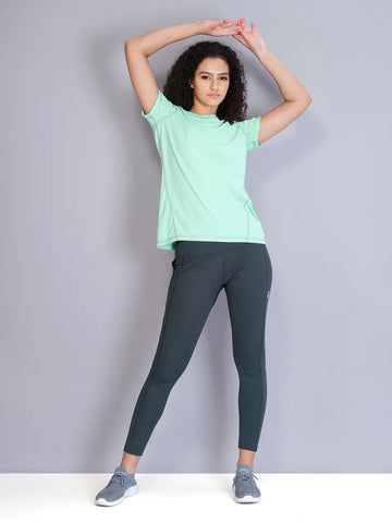 Women Solid Slim Fit Crew Neck T-shirt with TECHNO COOL