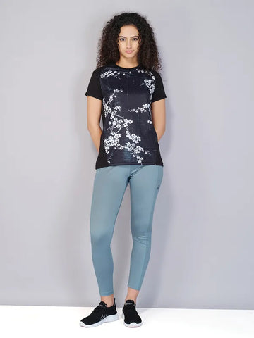 Women Printed Slim Fit Crew Neck T-shirt with TECHNO COOL