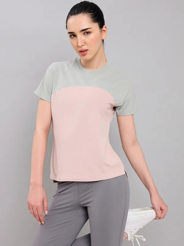 Women Colorblock Slim Fit Crew Neck T-shirt with TECHNO COOL+